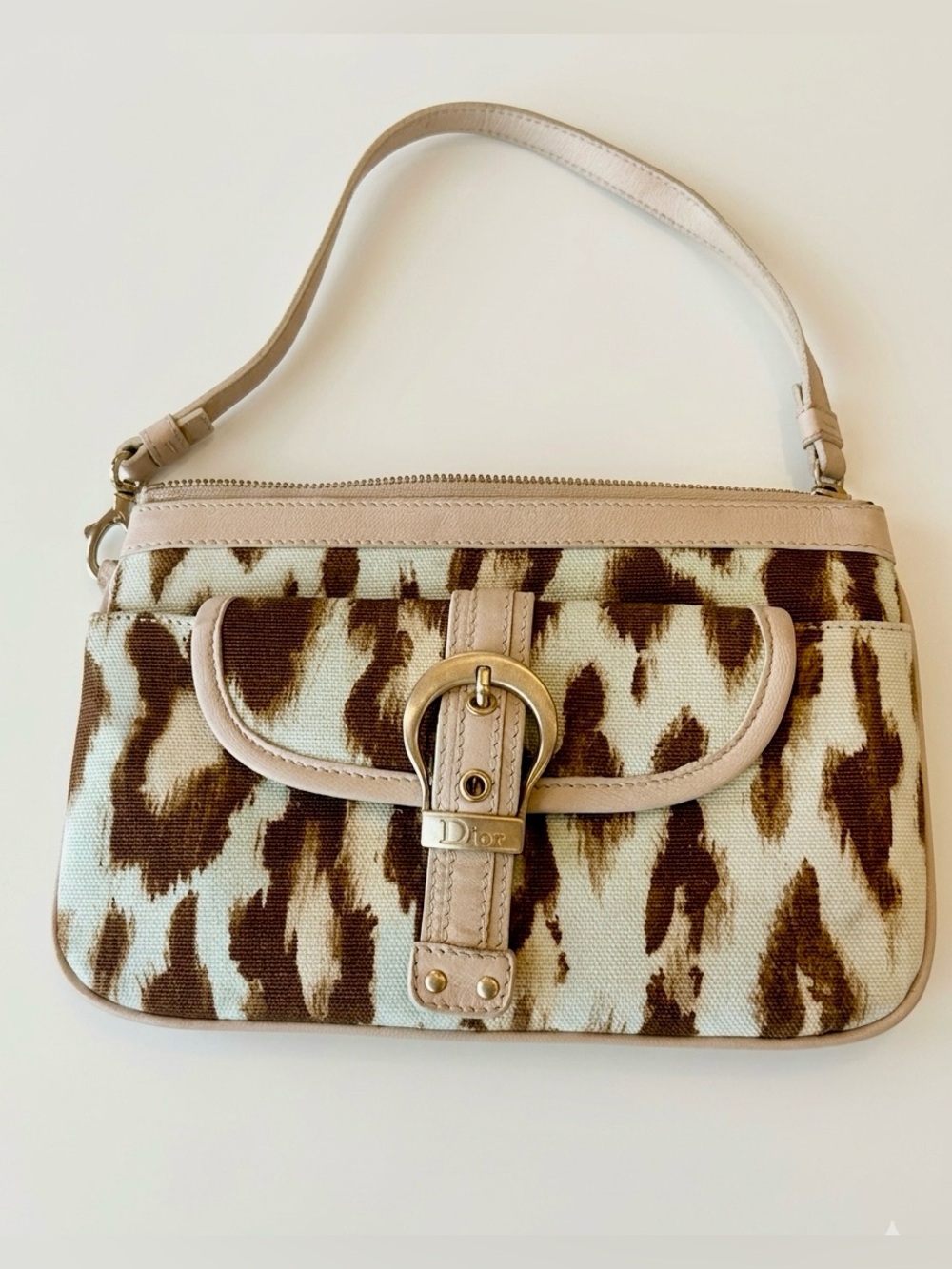 VINTAGE Christian Dior Gaucho Leopard Print Canvas Pochette